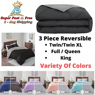 Reversible Microfiber Down Alternative Comforter Hypoallergenic Quilted 3pcs Set • $76.52