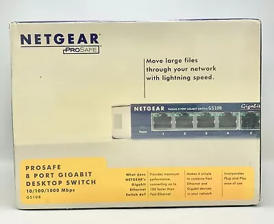 NETGEAR GS108 ProSafe 8 Port Desktop Switch Gigabit Ethernet New Sealed • $26.95