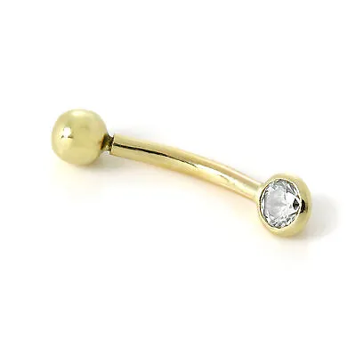 9ct Yellow Gold 3mm Rubover Clear CZ Crystal Eyebrow Piercing Labret • £35