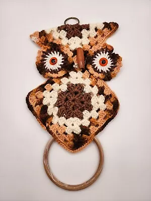 Vintage Crochet Owl Towel Holder Ring Hanging 70s Kitchen Kitsch Retro • $14.95