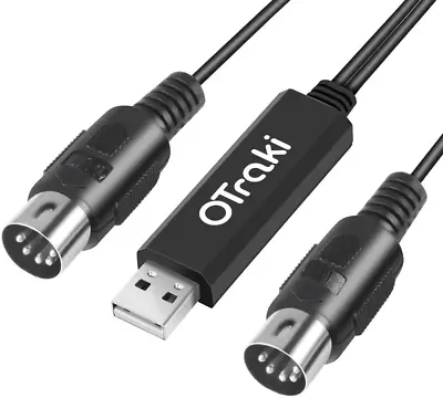 OTraki USB MIDI Cable 10Ft In-Out MIDI To USB Cable With LED Indicator 5 PIN For • £20.20