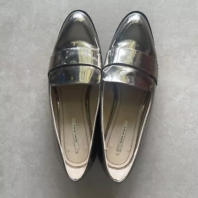 Zara Basic Loafers Women’s Size 39 EU Shiny Copper/Gold Flats Slip On • $15
