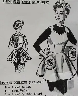 1950s Mail Order Sewing Pattern 5894 Womens Full Apron W/ Pansy Embroidery 6157 • $33