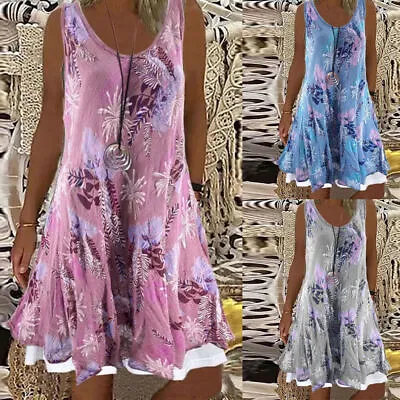 $22.77 • Buy Women Summer Holiday Dress Ladies Boho Beach Loose Floral Sun Dresses Size 10-20