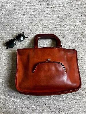 Vintage 60's COACH Bonnie Cashin Handbag Brown Leather Kisslock Watermelon Tote  • $143.50