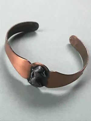 Vintage Scalloped Solid Copper W Silvertone Mermaid Medallion Cuff Bangle Bracel • $16.59