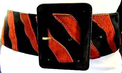 YSL YVES SAINT LAURENT RIVE GAUCH Suede Leather Tiger Striped Vintage Belt • $199.99