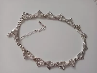 Marks And Spencer M&S Silver Tone Beaded Chain Wavy Bib Style Necklace • £5.99