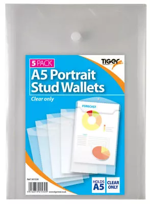 A5 PORTRAIT Stud Wallets Plastic Document Wallet Press Stud Folder Filing Popper • £5.79