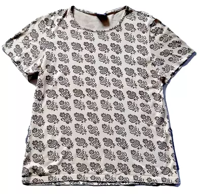 MARIMEKKO Mika Piirain Size M Floral Beige Brown T-shirt Top Short Sleeve Cotton • $19.80