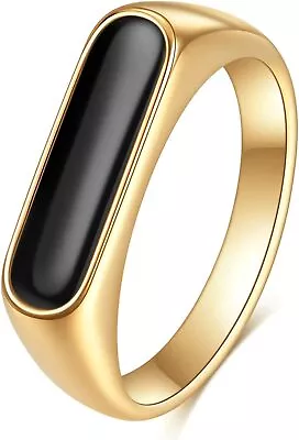 Black Signet Ring18K Gold Bar Signet Ring Black Enamel Vintage Gold Non Tarnish • $23.31