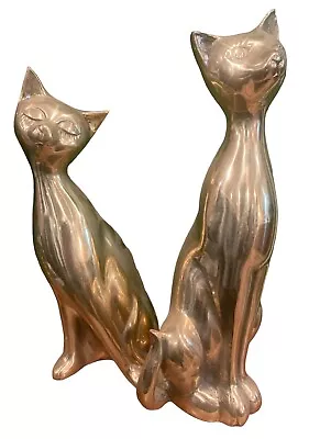 Vtg CATS Sculpture Brass Statue Figurine 1960s LARGE Art Deco 🐈 12 3/4” 11 1/4” • $199