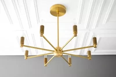 8 Spoke Chandelier - Light Fixture - Modern Lighting - Brass Chandelier - Mid Ce • $386.39