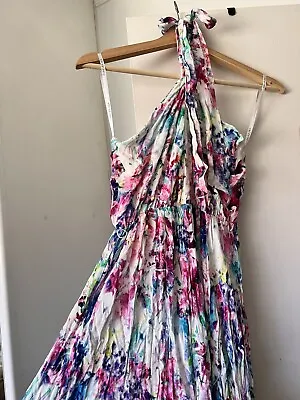 $19 • Buy Forever New Halter Neck Dress Size 10 - Floral, Multicoloured, Split Hem