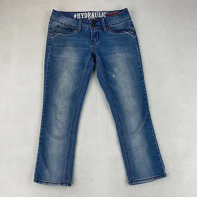 $18.95 • Buy HYDRAULIC Lola Curvy Crop Denim Jeans Juniors 9/10 Blue Low Rise Cotton Blend