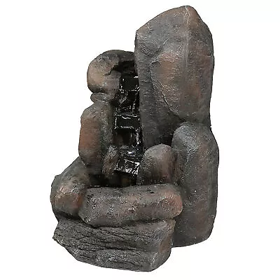 Polyresin Rock Falls Solar Water Fountain With Battery - 22 In By Sunnydaze • $249