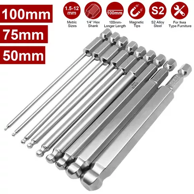 £9.95 • Buy 9PCS Magnetic S2 Steel Ball End Hexagon Head Hex Screwdriver Bits Drill Tool Set