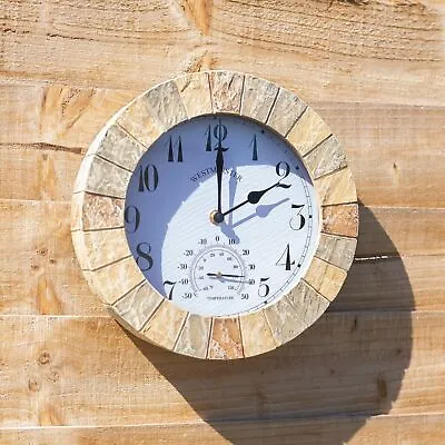 Stonegate Garden Wall Clock & Thermometer Resin Indoor Outdoor Home Decor  25cm • £19.99