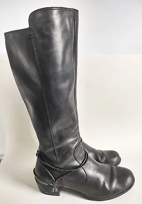 UGG Knee High Riding Boots Womens Sz 10 Cierra Tall Black Leather Tassel 1008714 • $59.99