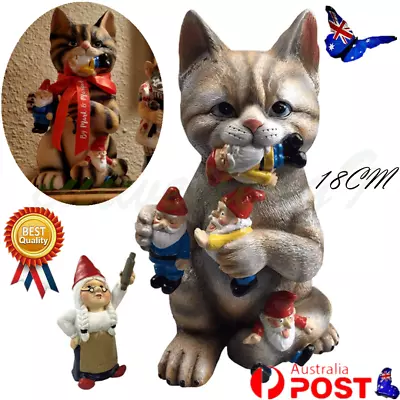 Naughty Gnome Cat Statue Garden Outdoor Decoration DIY Resin Funny Ornaments AU • $24.71