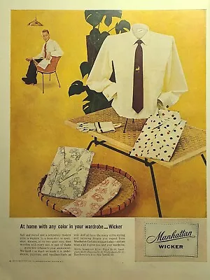 Manhattan Shirt Company Wicker Fabric Any Color Wardrobe Vintage Print Ad 1954 • £15.93