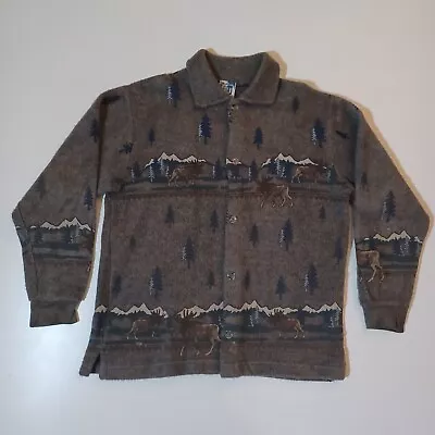 Vtg Art Unlimited Button Sweater Mens Sz L Moose AOP Collared Made In USA 90's  • $19