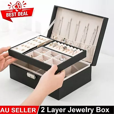 Leather Jewelry Organizer Case Box Storage Earring Ring Jewellery Velvet Display • $23.99