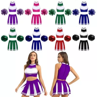 Women's Crop Top With Skirt Sleeveless Cheerleading Outfits Club Party Costume • £36.97