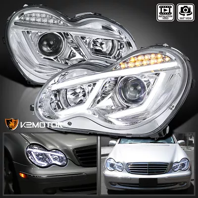 Fits 2001-2007 Mercedes Benz W203 C-Class LED Strip Signal Projector Headlights • $219.28