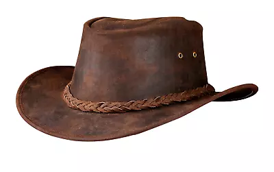 Men And Women Brown Genuine Leather Cowboy Western Hat • $44.99