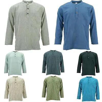 Cotton Grandad Collar Shirt Kurta Plain Men Collarless Long Sleeve Gheri  • £14.90
