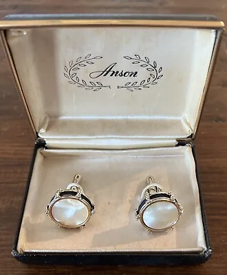 Vintage Anson Snare Drum Cuff Links Gold Tone Black Enamel Faux Mother Of Pearl • $21.95