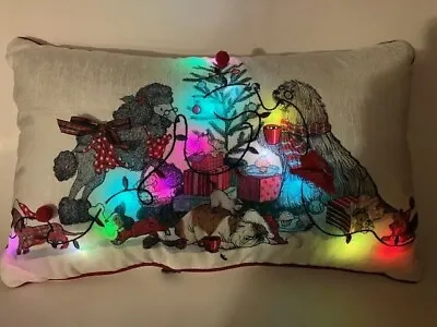 Pier 1 Lighted Christmas Tree Pillow Bulldog Poodle Cats Dachshund  Puppy Throw • $18