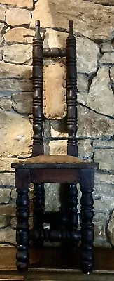 VINTAGE 1900’s NARROW HIGH BACK JACOBEAN STYLE CHILDREN'S CHAIR 33” TALL • $110