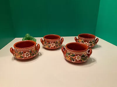 Mexican Painted Red Clay Small Pots. Set Of 4. Signed On Bottom. • $42.99