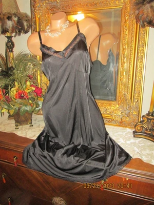 $15 • Buy Lorraine Black Nylon Full Slip Gown Dress Lingerie 42 Tall