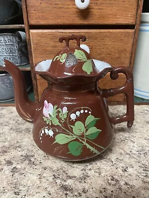Graniteware Teapot With Unusual Handles • $40