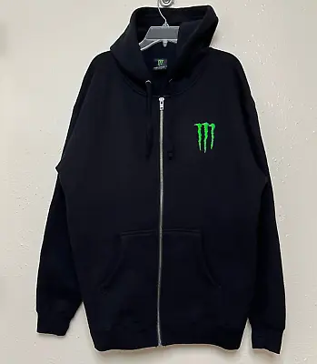 Monster Energy Hoodie Mens XL Black Full Zip Thumb Holes Drawstring • $59.99