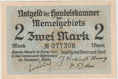 Memel 2 Mark Banknote 1922 Uncirculated Pick#3 Germany/Lithuania-River Scene • $33