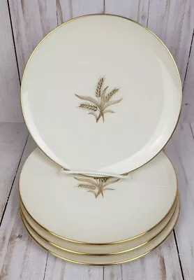 Lenox Wheat Salad Plates R-442 Gold Trim Coupe Vintage USA Lot Of 4 • $19.99