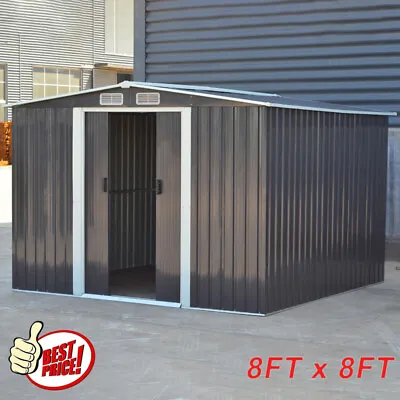 8FT X 8FT SHED Metal Apex Roof Outdoor Storage House Shed With Floor Foundation • £329.95