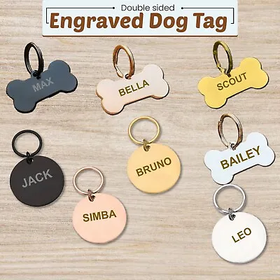 Personalised Engraved Dog Tag ID / Double Sided Dog Cat Pets Name Identity Tags • £1.99