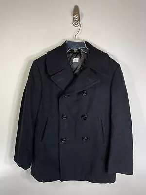 Vintage Sterlingwear Of Boston Wool Peacoat USN US Navy Size 42S Made In USA Blk • $99.95