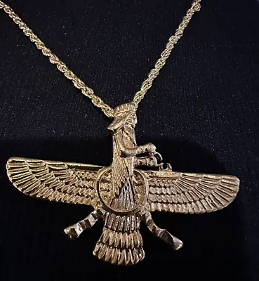 Iran Faravahar Ahura Zoroastrian Pendant Necklace Pendant Faux Gold Jewelry New • $14.99