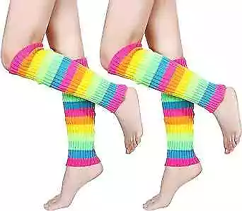  80s Women Neon Leg Warmers Knit Ribbed Leg Warmer For Party 2 Multicolor • $18.82