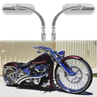 Pair Chrome Mini Oval Motorcycle Mirrors For Harley Davidson Softail Slim Custom • $39.11