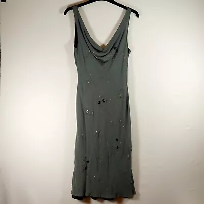 Maria Grachvogel Silk Dress Grey With Sequin Flowers Sleeveless Long Size 12 • £26.99