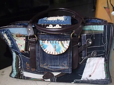 Funky Unique DESIGUAL 100% Cotton Denim Patchwork Patch Purse Handbag Tote Bag • $29