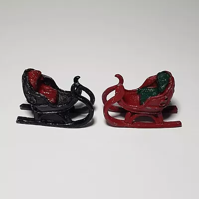 Lot Of 2 Miniature Metal Red And Black Santa's Sleigh With S On The Side • $18.99
