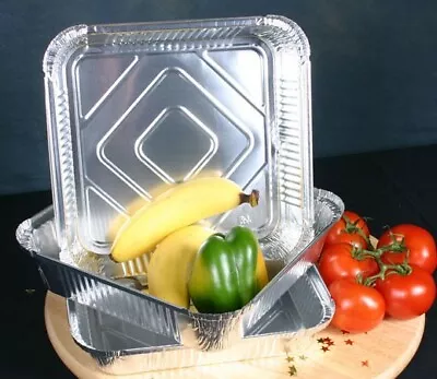 9x9x1.5  Aluminium Foil Food Containers Takeaway Trays With Lids Pack Of  25 • £9.47
